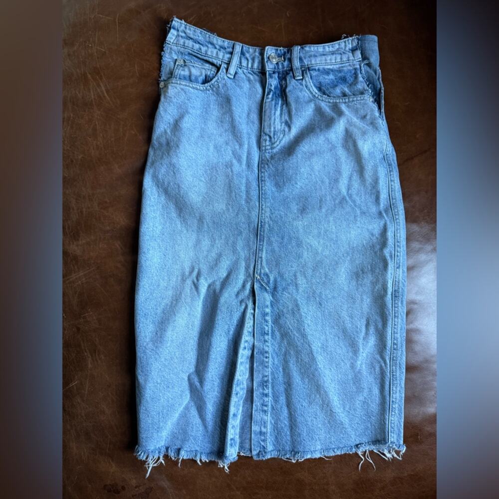 Free People Light Blue Denim Midi Skirt